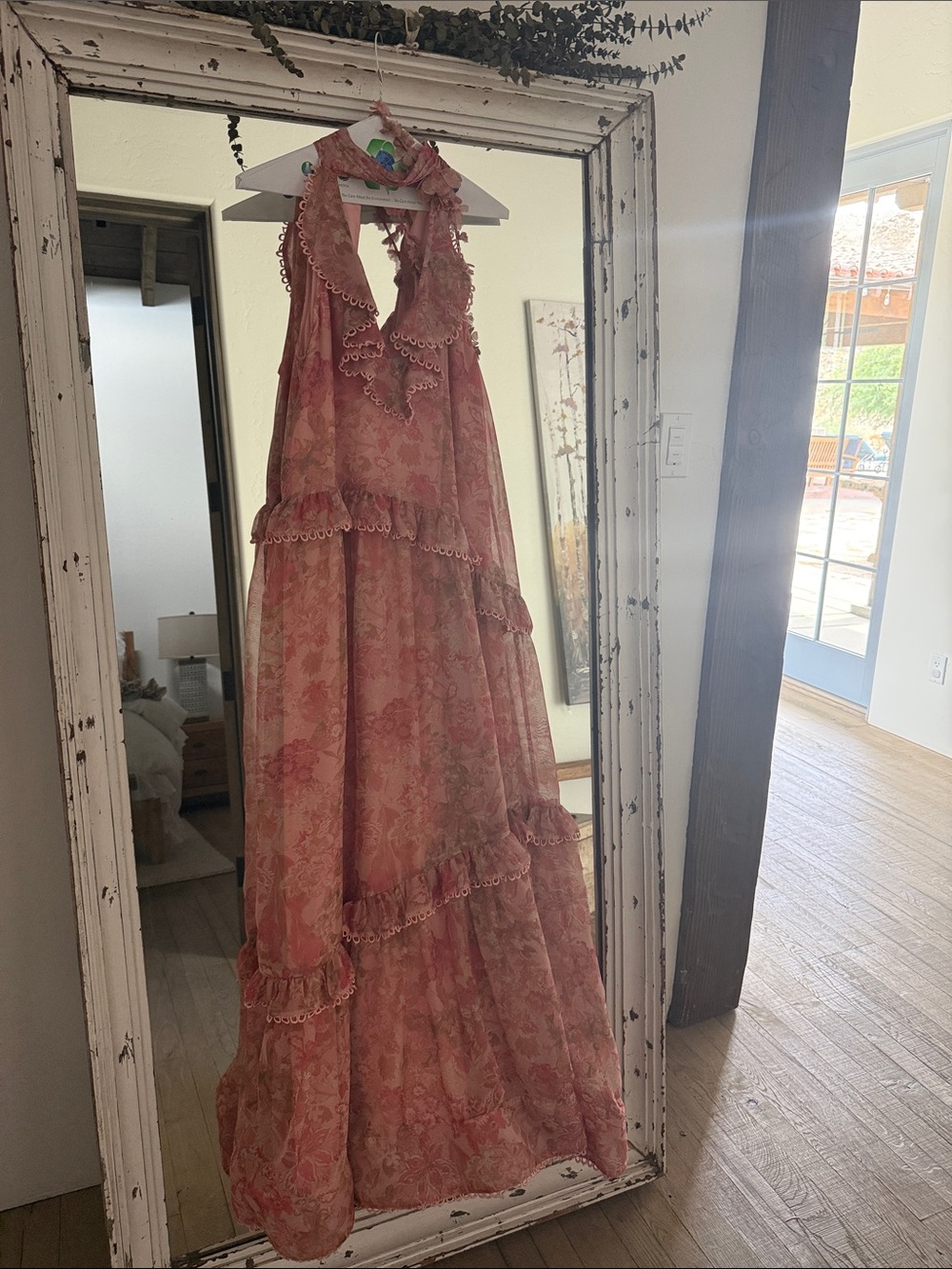 Anthropologie BHLDN Rose-Pink Floral Ruffled Halter Maxi Dress